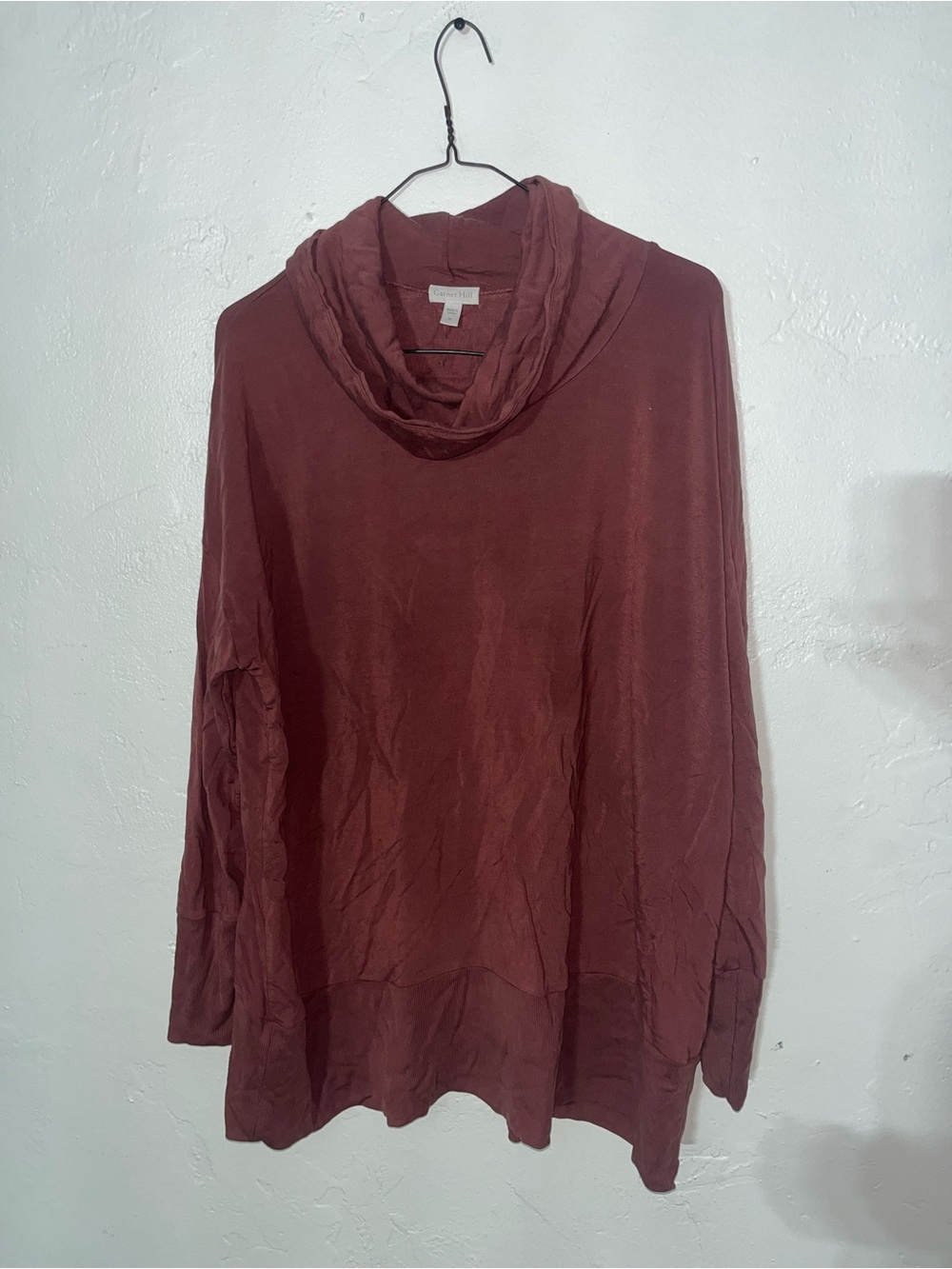 Tencel Garnet Hill Pullover Sweater Cowl Neck Longsleeve Wine Burgundy Maroon M